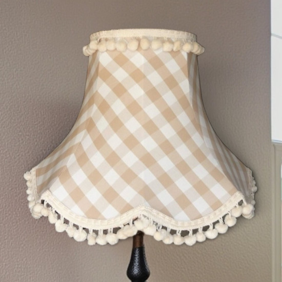 Natural Cream Gingham Check Pom Pom Fabric Lampshades
