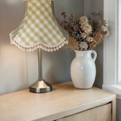 Pampas Green Gingham Check Pom Pom Fabric Lampshades