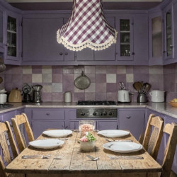 Purple Gingham Check Pom Pom Fabric Lampshades