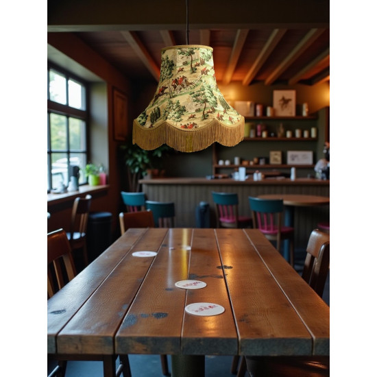 Sanderson Tally Ho Hunting Scene Fabric Scalloped Bottom Lampshades