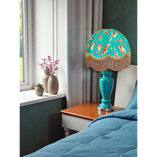 Oriental Jade and Gold Koi Carp Dome Fabric Lampshade