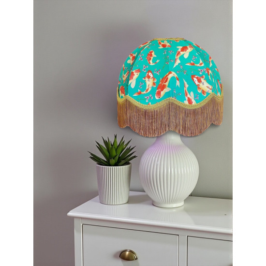 Oriental Jade and Gold Koi Carp Dome Fabric Lampshade