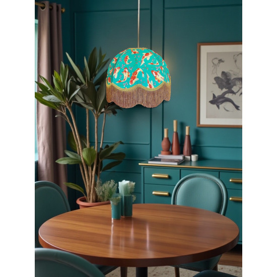 Oriental Jade and Gold Koi Carp Dome Fabric Lampshade
