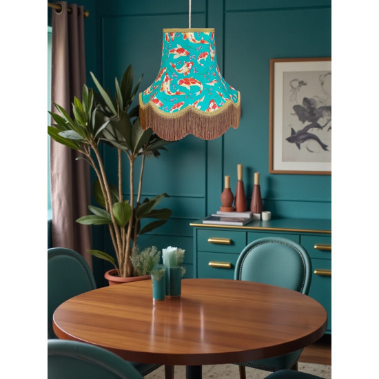 Oriental Jade and Gold Koi Carp Fabric Lampshades