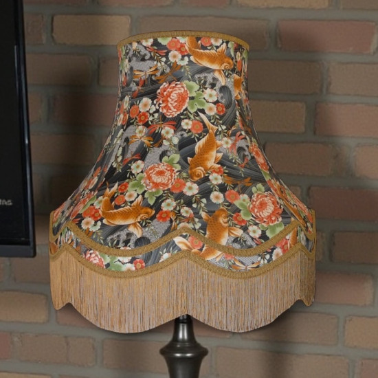 Oriental Koi Carp Fabric Double Scallop Lampshades Oriental Koi Carp Fabric Double Scallop Lampshades