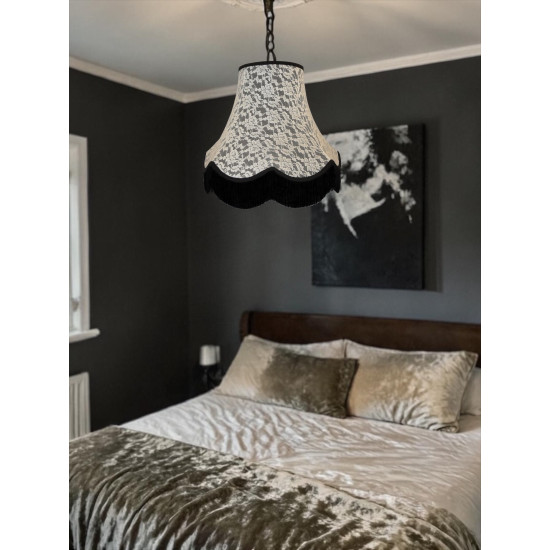 Black and Cream Lace Scalloped Fabric Lampshades
