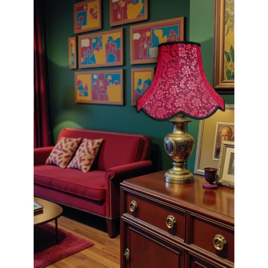 Black and Red Lace Modern Scalloped Fabric Lampshades