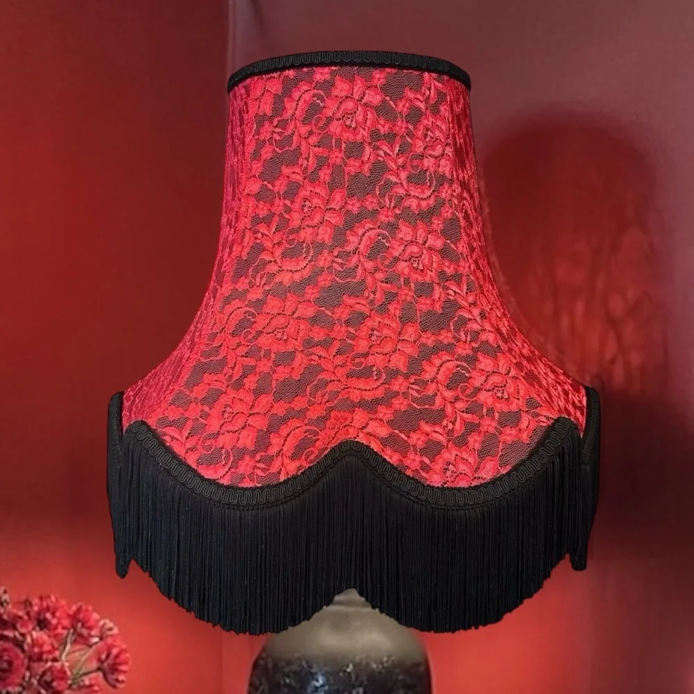 Lamp Shade Black Label style lampupコラボ Black and Red Lace Scalloped Fabric Lampshades