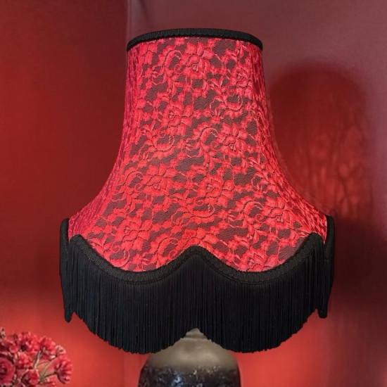 Black and Red Lace Scalloped Fabric Lampshades Black and Red Lace Scalloped Fabric Lampshades