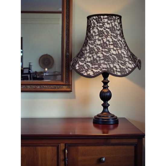 Cream and Black Lace Modern Scalloped Fabric Lampshade