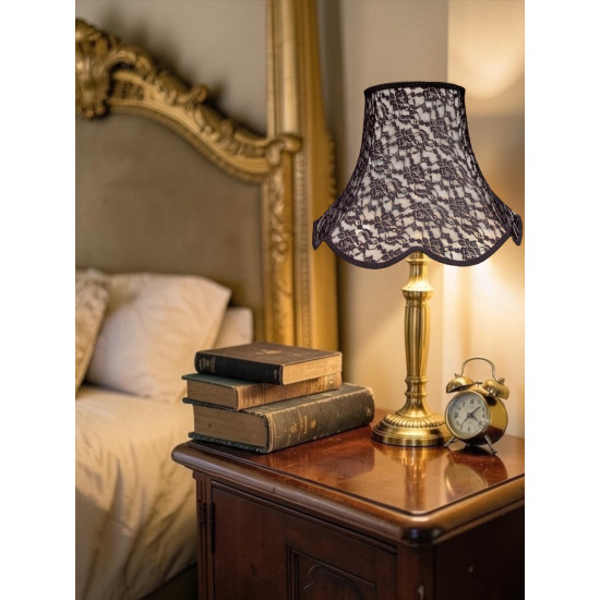 Cream and Black Lace Modern Scalloped Fabric Lampshade