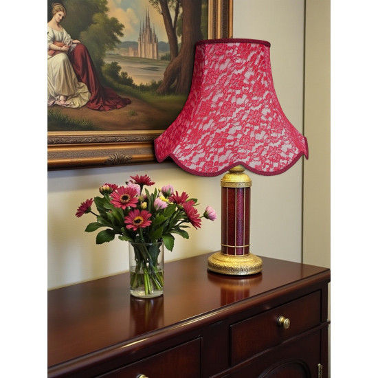 Cream and Red Lace Modern Scalloped Fabric Lampshades