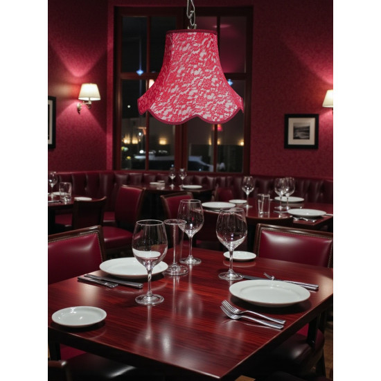 Cream and Red Lace Modern Scalloped Fabric Lampshades