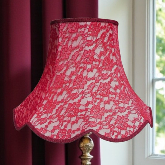 Cream and Red Lace Modern Scalloped Fabric Lampshades