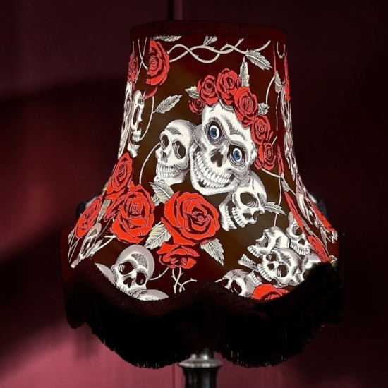 Gothic Skulls and Roses Black Fabric Lampshades