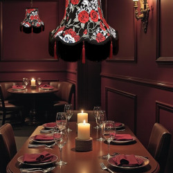 Gothic Skulls and Roses Black Tasseled Fabric Lampshades