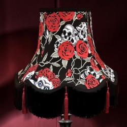 Gothic Skulls and Roses Black Tasseled Fabric Lampshades