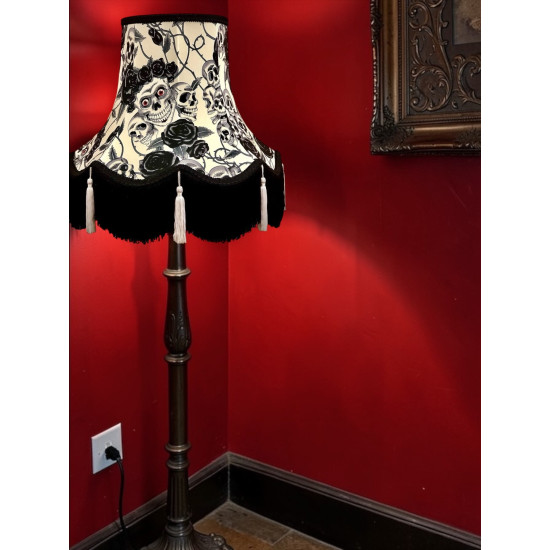 Gothic Skulls and Roses White Tasseled Fabric Lampshades