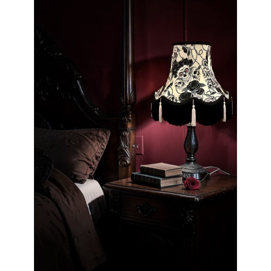 Gothic Skulls and Roses White Tasseled Fabric Lampshades