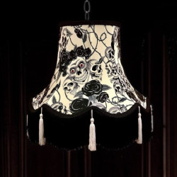 Gothic Skulls and Roses White Tasseled Fabric Lampshades