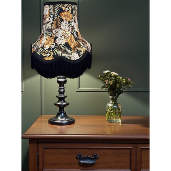 Black Tropical Palm Leaf Fabric Scalloped Bottom Lampshade