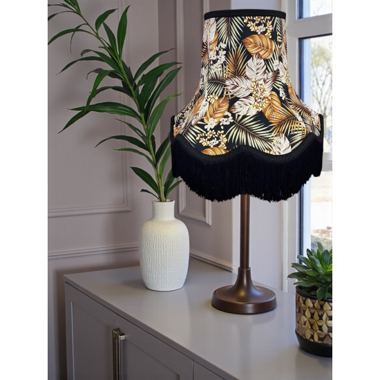 Black Tropical Palm Leaf Fabric Scalloped Bottom Lampshade