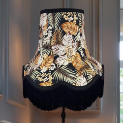 Black Tropical Palm Leaf Fabric Scalloped Bottom Lampshade