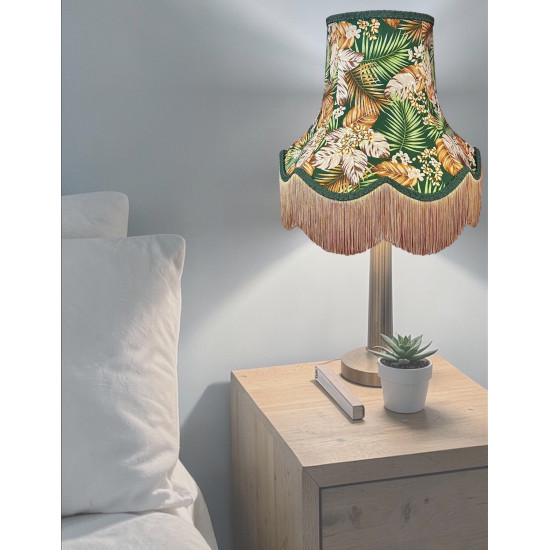 Green Tropical Palm Leaf Fabric Scalloped Bottom Lampshade
