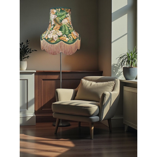 Green Tropical Palm Leaf Fabric Scalloped Bottom Lampshade