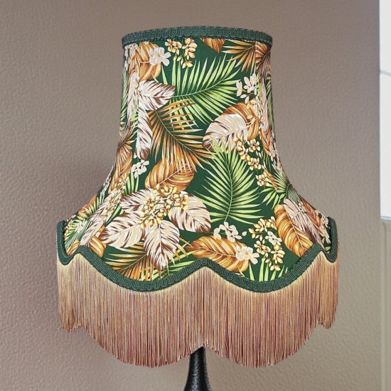 Green Tropical Palm Leaf Fabric Scalloped Bottom Lampshade Green Tropical Palm Leaf Fabric Scalloped Bottom Lampshade