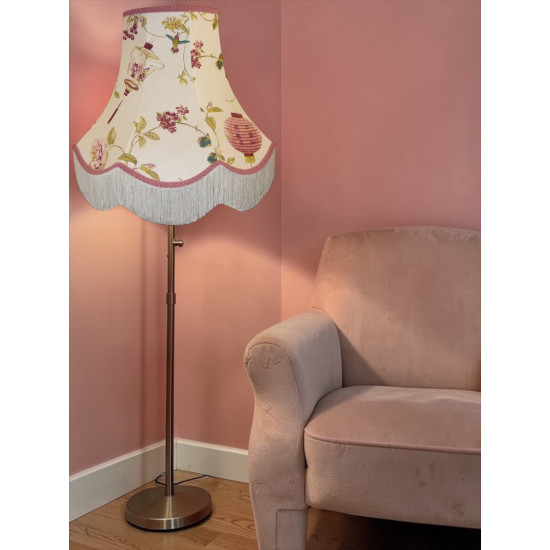 Oriental Floral Design Fabric Scalloped Bottom Lampshades