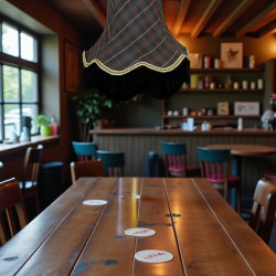 Dark Tartan Fabric Scalloped Lampshades