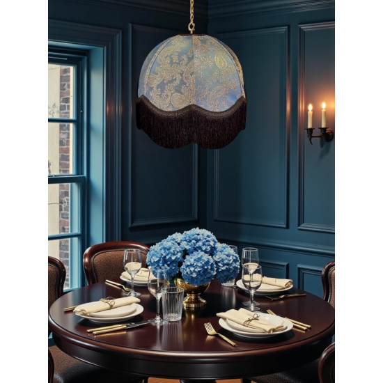 Paisley Jacquard Aqua Blue and Black Dome Lampshade