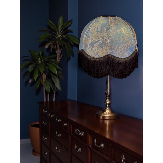 Paisley Jacquard Aqua Blue and Black Dome Lampshade