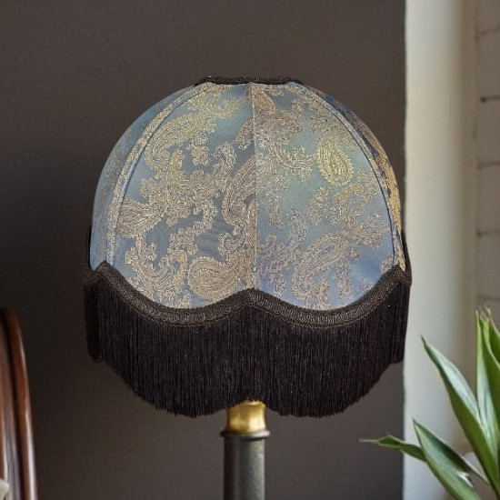 Paisley Jacquard Aqua Blue and Black Dome Lampshade