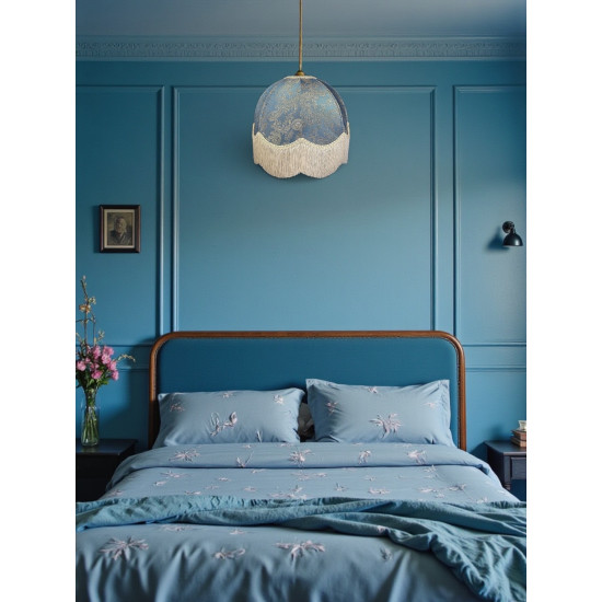 Paisley Jacquard Aqua Blue and Cream Dome Lampshade