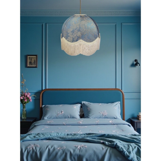 Paisley Jacquard Aqua Blue and Cream Dome Lampshade