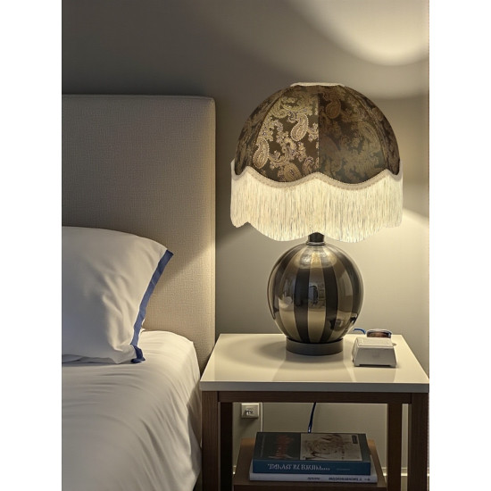 Paisley Jacquard Dark Bronze and Cream Dome Lampshade