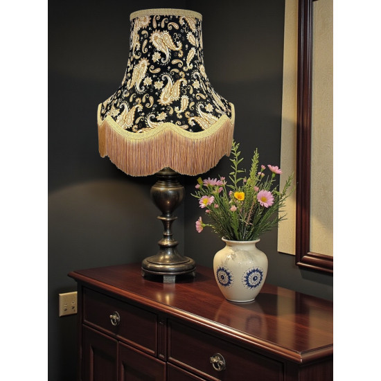 Paisley Print Black and Gold Fringe Lampshade