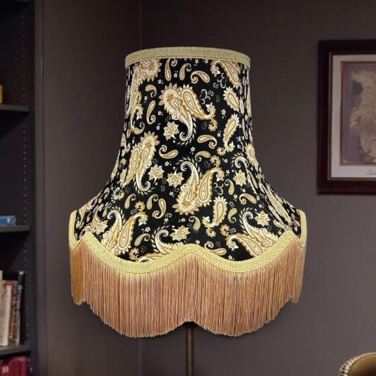 Paisley Print Black and Gold Fringe Lampshade