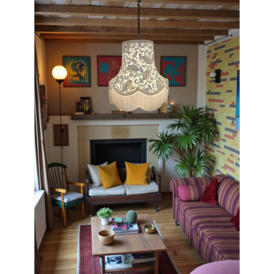 Paisley Print Ivory and Grey Lampshade