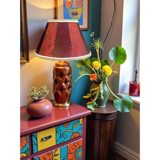 Paisley Jacquard Red Cream Fabric Tapered Empire Lampshade