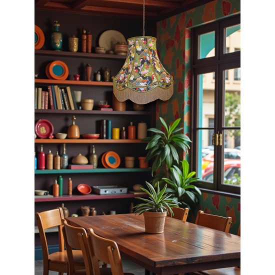 Exotic Peacock Black Double Scallop Fabric Lampshades