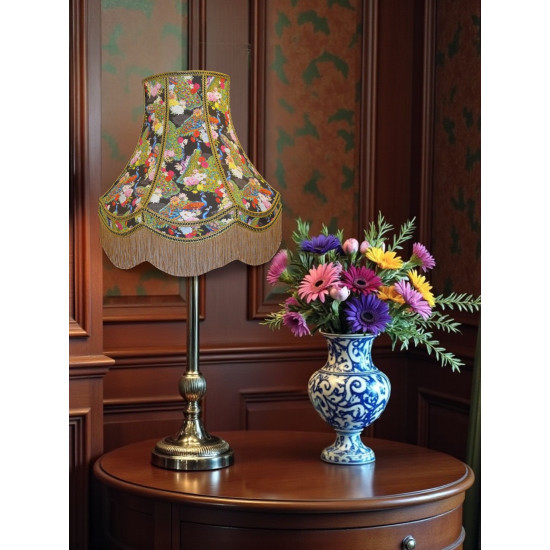 Exotic Peacock Black Double Scallop Fabric Lampshades