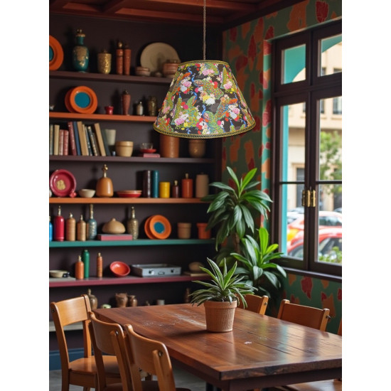 Peacock Plume Black Fabric Lampshades