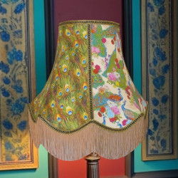 Bird of Juno Peacock Feather Cream Scalloped Fabric Lampshades