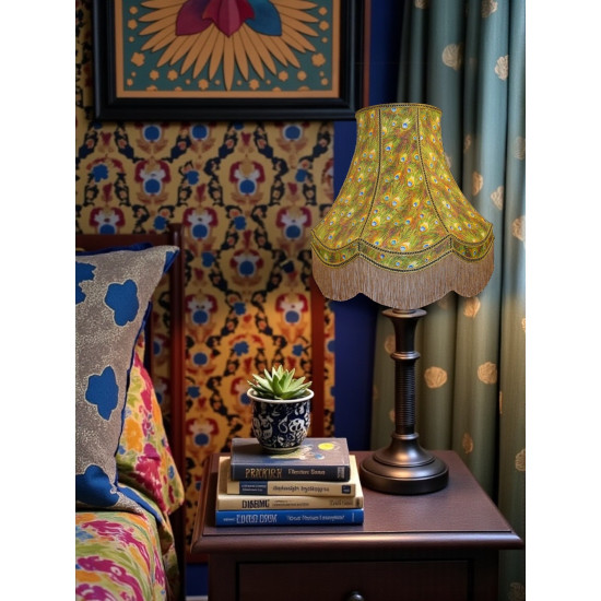 Exotic Peacock Feathers Double Scallop Fabric Lampshades