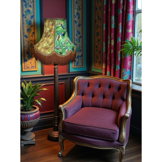 Bird of Juno Peacock Feather Green Scalloped Fabric Lampshades