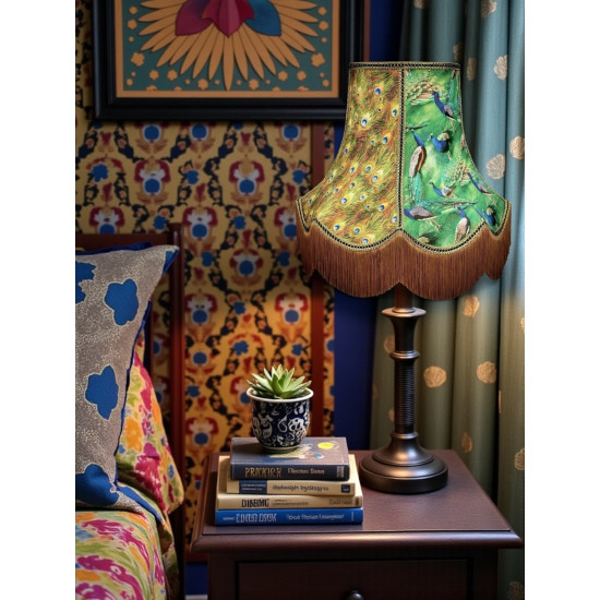 Bird of Juno Peacock Feather Green Scalloped Fabric Lampshades