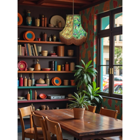 Bird of Juno Peacock Feather Green Scalloped Fabric Lampshades